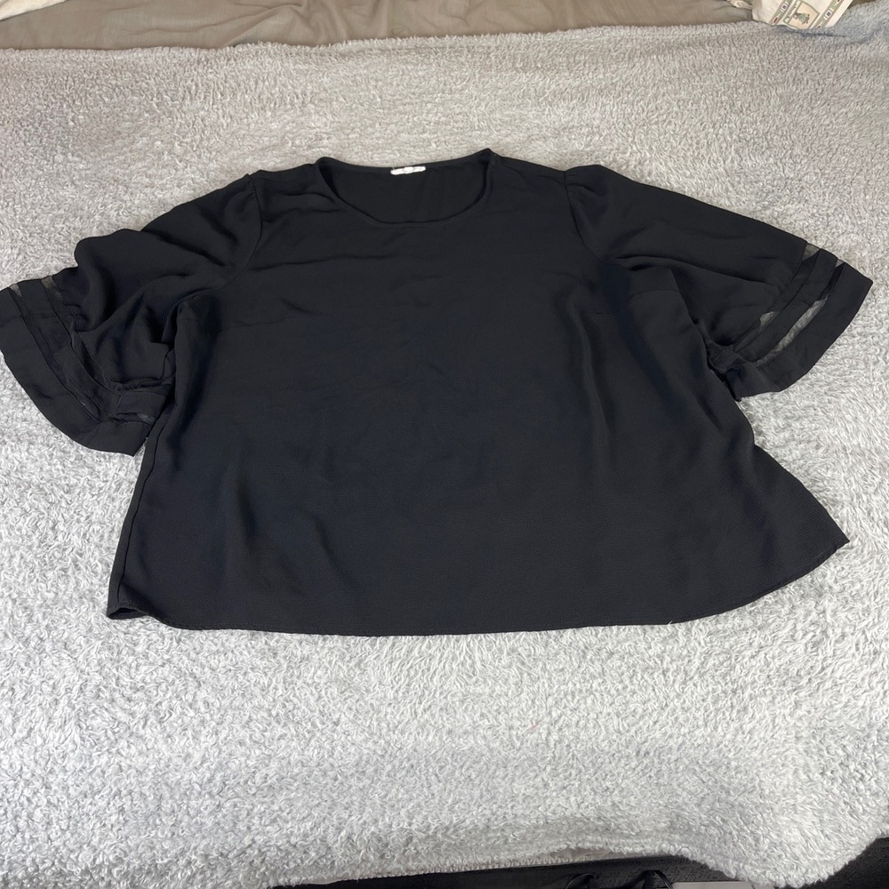 Maurices Black Short Sleeve Mesh Panel Bell Sleeve Blouse Top Plus Size 2X